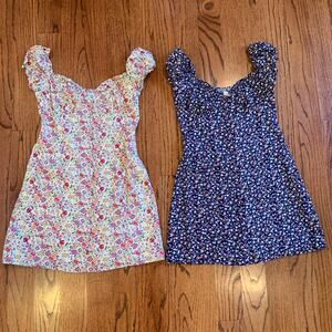 Sweet Pot Mini Floral Button Down Peasant Dress (2) | Cream & Blue | AU 8/US 4